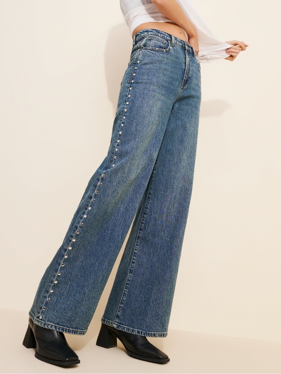 Habitual Denim - Habitual Blue Wide-Leg Jeans with Side Studs
